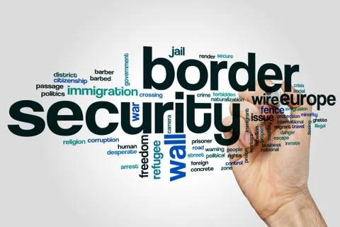Border security word cloud concept on grey background Stock Photos