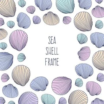 Border shell frame. Vector Illustration of hand drawn seashells in doodle sty Stock Illustration