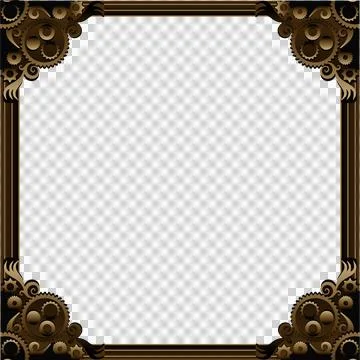 Border is showcasing steampunk frame with gears and scrollwork on transparent Stockillustratie