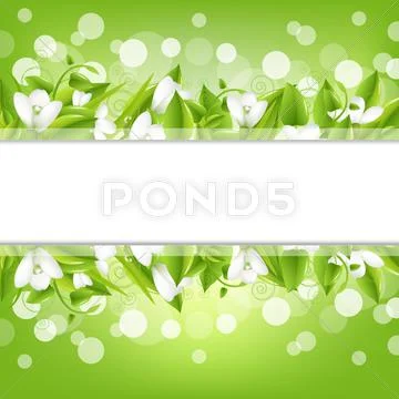 Border with snowdrops and bokeh Stock Illustration