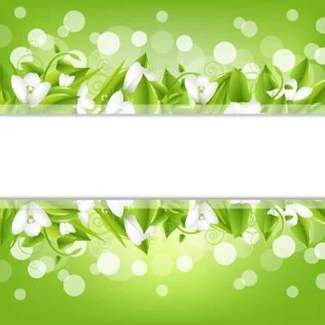 Border with snowdrops and bokeh Illustrazione stock