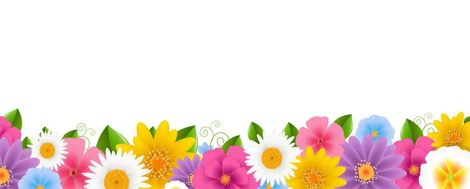 Border With Spring Flowers Isolated Stock Illustration