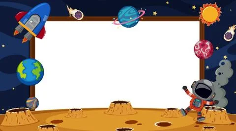 Border template with astronaut and planets in background Stock Illustration