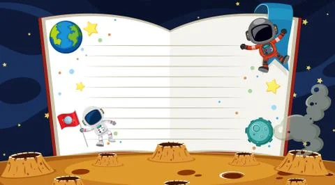 Border template with astronaut in space background Stock Illustration