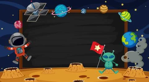 Border template with astronaut in space background Stock Illustration