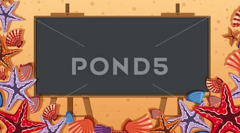 Border template with beach scene in background: Royalty Free #136002854