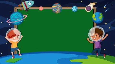 Border template with boys in space Stock Illustration