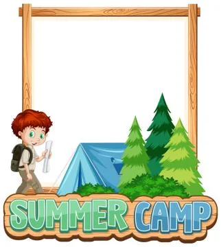 Border template design with boy at summer camp Stock Illustration