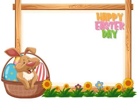 Border template design with easter bunny and eggs Stock Illustration