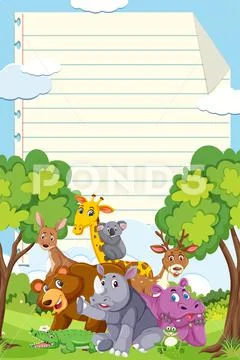 Border template design with many wild animals in background ~ Clip Art ...
