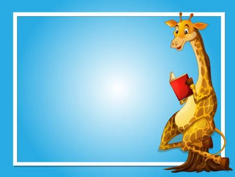 Border template with giraffe reading Stock Illustration