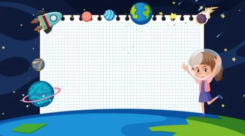 Border template with girl in space background Stock Illustration