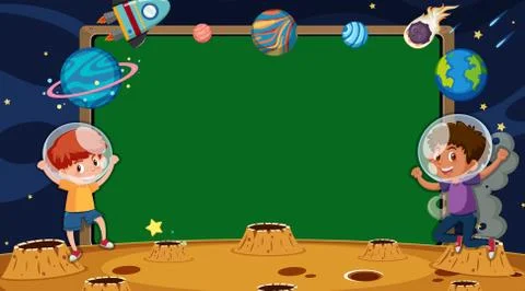 Border template with kids in space background Stock Illustration