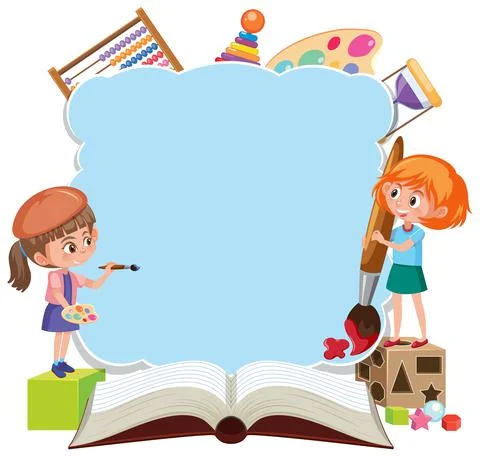 Border template with kids on white background Stock Illustration