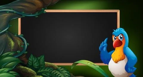 Border template with macaw bird in forest Stock Illustration