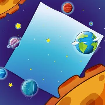 Border template with many planets in space Stock Illustration