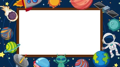 Border template with planets in the space background Stock Illustration