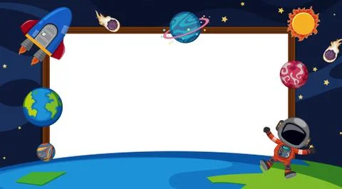 Border template with planets in space background Stock Illustration