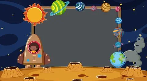 Border template with planets in space background Stock Illustration