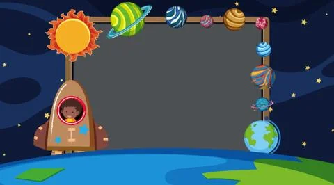 Border template with planets in space background Stock Illustration