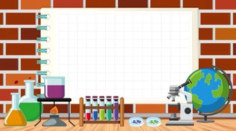 Border template with science equipments in the lab Stock Illustration