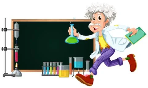 Border template with scientist working with tools Stock Illustration