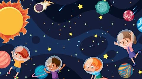Border template with space theme in background Stock Illustration