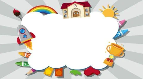 Border template with stationeries on the cloud 스톡 일러스트