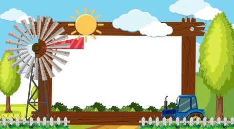 Border template with windmill and tractor on the farm Stock Illustration