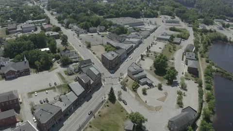 Border Town Streets Calais ME Aerial DLOG Stock-Footage 138272001