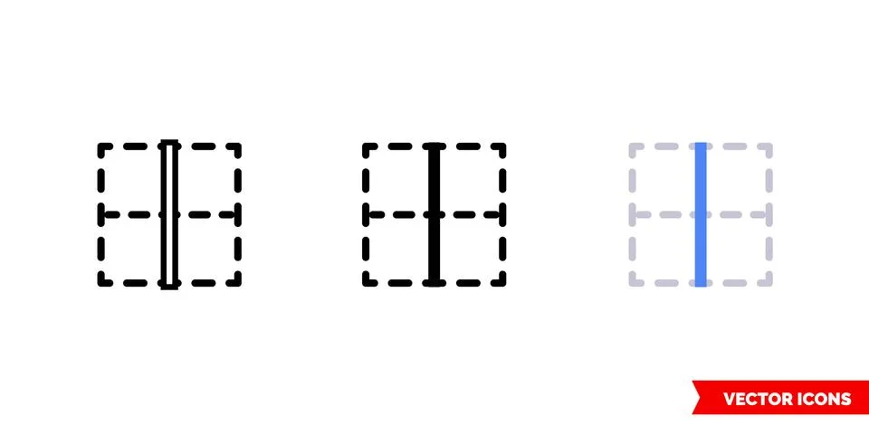 Border vertical icon of 3 types color, black and white, outline. Isolated vec Stock Illustration