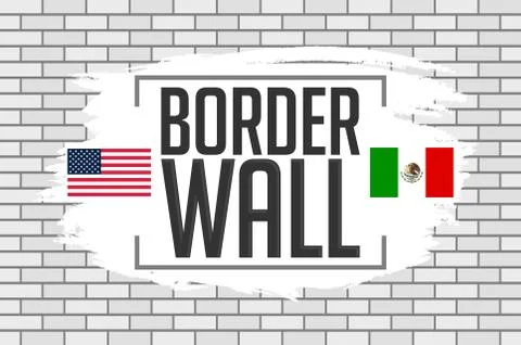 Border Wall Concept vector illustration with the United States and Mexico flags. Stock Illustration