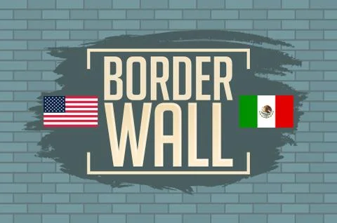 Border Wall Concept vector illustration with the United States and Mexico flags. Stock Illustration