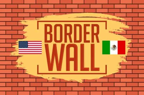 Border Wall Concept vector illustration with the United States and Mexico flags. Stock Illustration