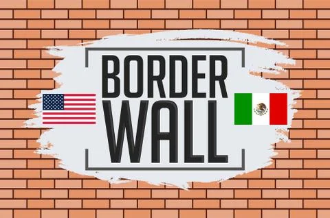 Border Wall Concept vector illustration with the United States and Mexico flags. Stock Illustration