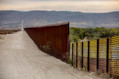 Border Wall Section Between United States and Mexico Stock Photos