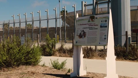 Border wall: Sign marks Southwest Corner of the USA, Friendship Park California. Stock Footage 114781007