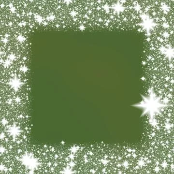 Border from white snowflakes on a green background. Stock Illustration