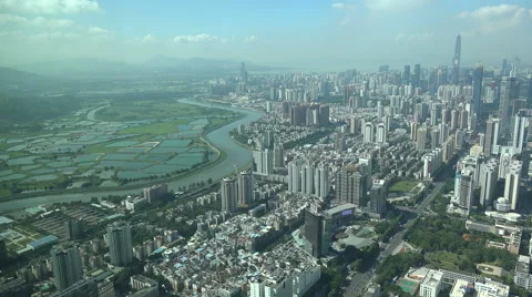 Border zone between Hong Kong and Shenzhen on China's mainland Stock Footage 67548033