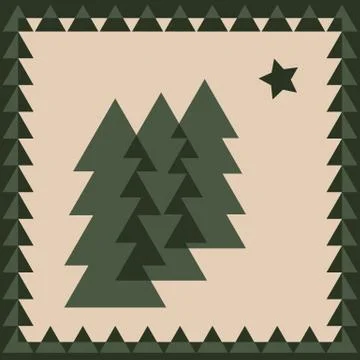 Bordered geometric simple christmas trees and star vector illustration Illustrazione stock