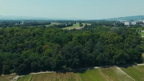 Borderlands of field and forest stretch quietly on Zagreb’s summer fringe Stock Footage 314372631