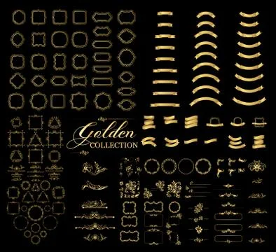 Borders and frames golden collection, gold elegant decorative dashed vignette Stock Illustration