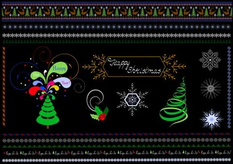 Borders and patterns on the Christmas theme Stock Illustration