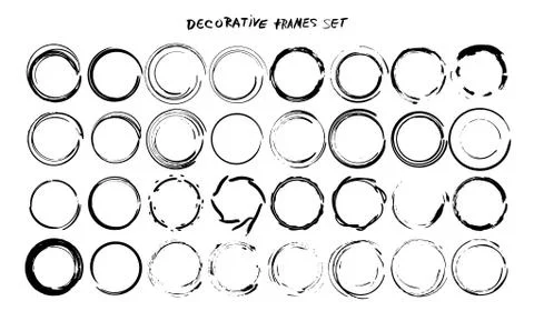 Borders collection. Set of grunge round frames. Bundle of circular elements f Illustrazione stock