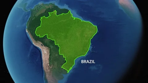 Borders of the country of Brazil on the map Stock Footage 206456718