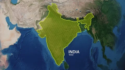 Borders of the country of India on the map Stock Footage 201050324
