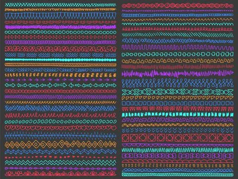 Borders doodle vector. Doodle frames, edge lines, dividers. Ilustração Stock