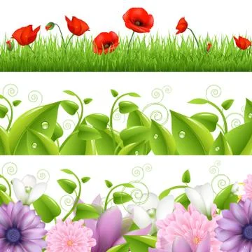 Borders with flowers and grass Stock Illustration