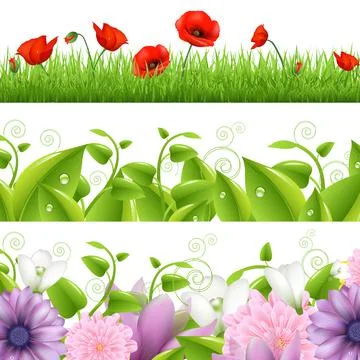 Borders With Flowers And Grass Stock Illustration