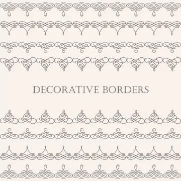 Borders set collection in calligraphic retro style isolated on beige background. Stock Illustration